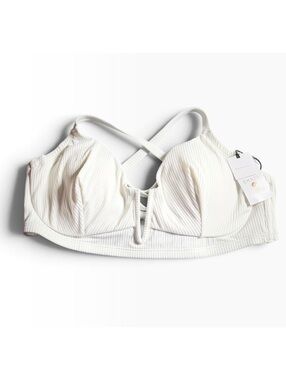 SHADE & SHORE white ribbed Underwired cross back bikini top size 38D NWT
